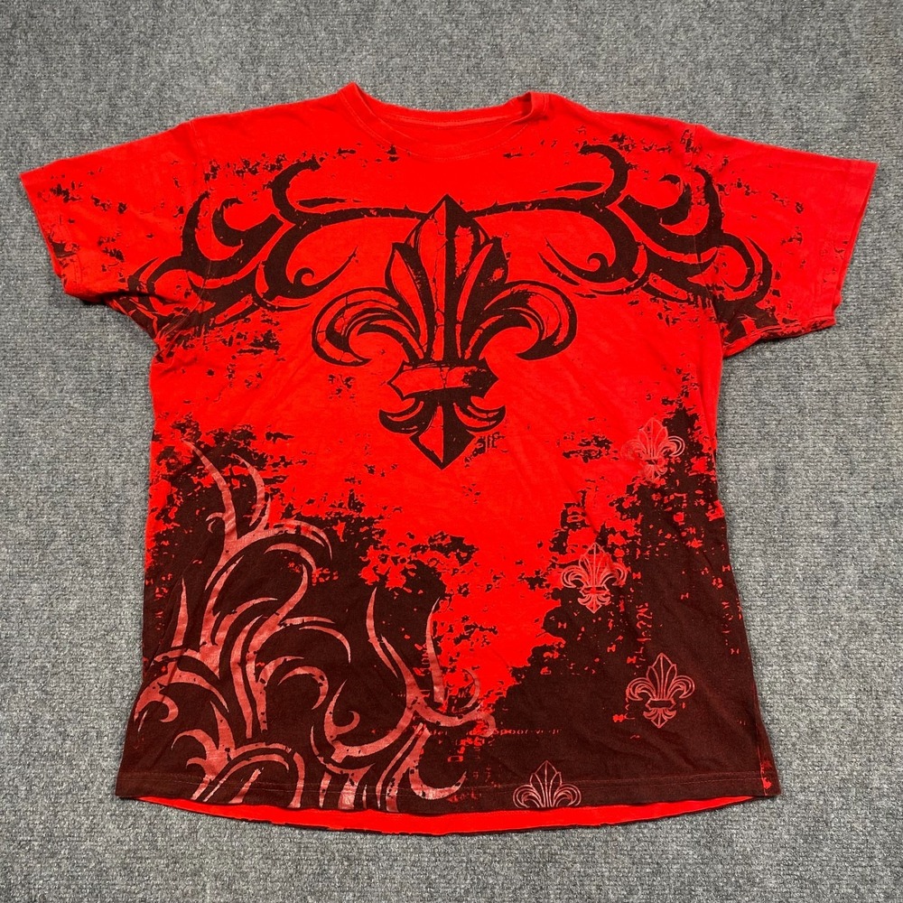 Sakkas Fleur de Lis Tree Branches Metallic Red Embossed Cotton Mens T-Shirt XL‎